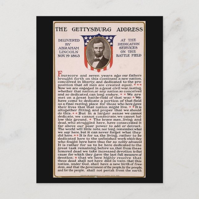 Carte Postale Discours de Gettysburg sur le thème de l'investitu (Devant)