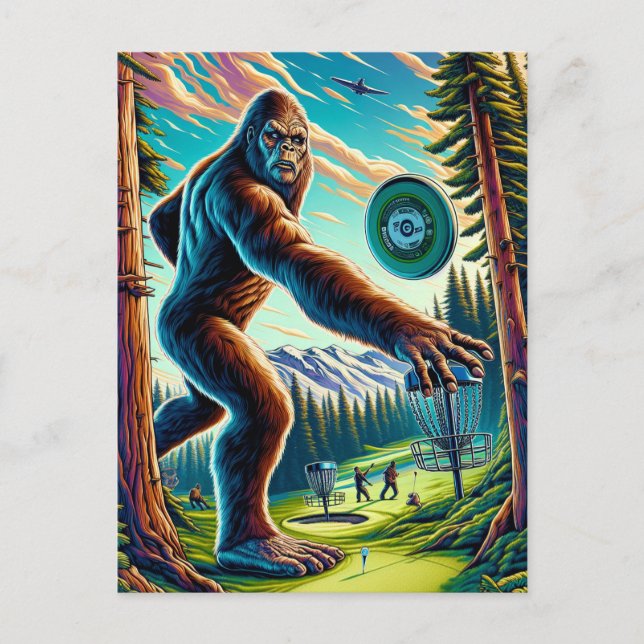 Carte Postale Disk Golf Bigfoot dans les bois (Devant)