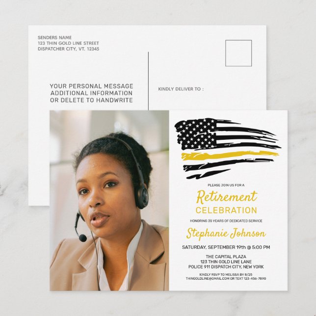 Carte Postale Dispatcher Photo personnalisée Mince Gold Line Ret (Devant / Derrière)