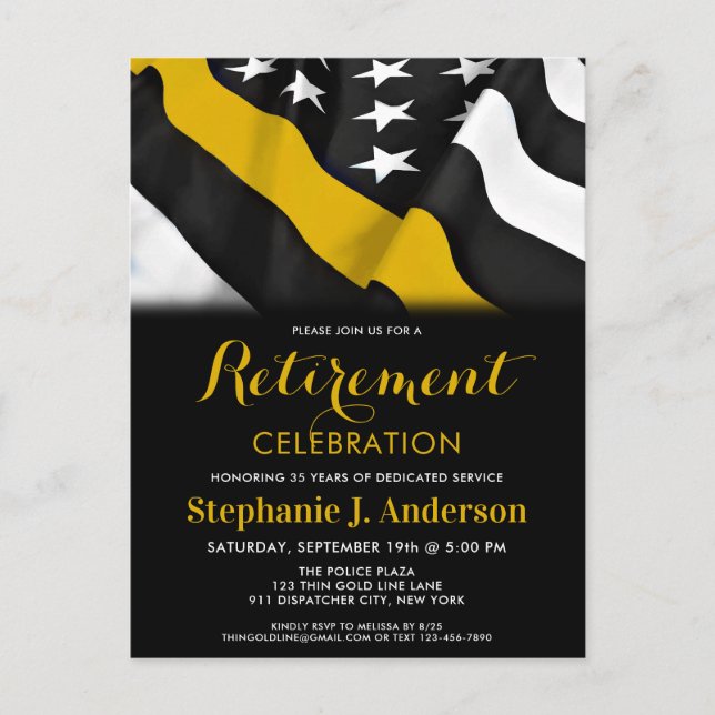 Carte Postale Dispatcher Thin Gold Line American Flag Retraite (Devant)