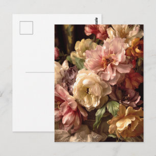 Carte Postale Disposition vintage de pivoine printanière vibrant
