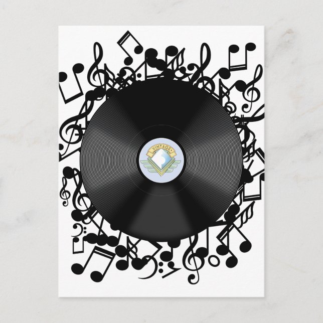 Carte Postale Disque vinyle ancien et notes de musique (Devant)