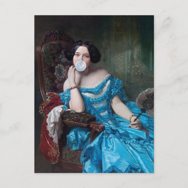 Carte Postale Diva de bubble gum en satin bleu (Devant)