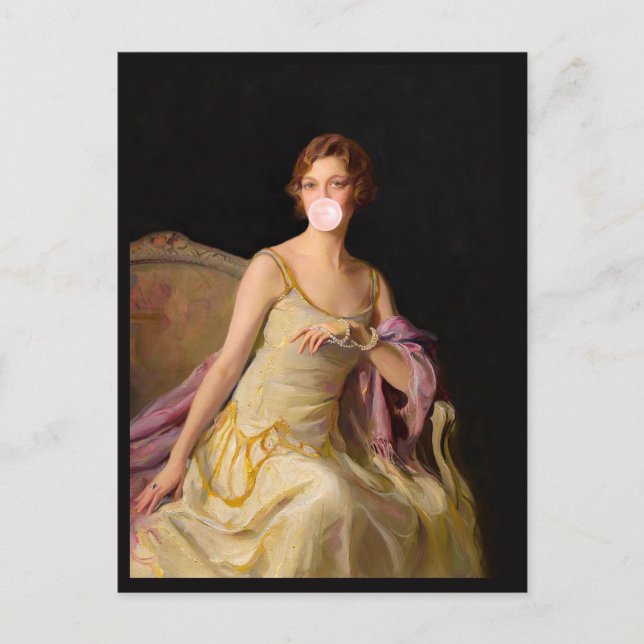 Carte Postale Divas au Bubble Gum en robe jaune  (Devant)