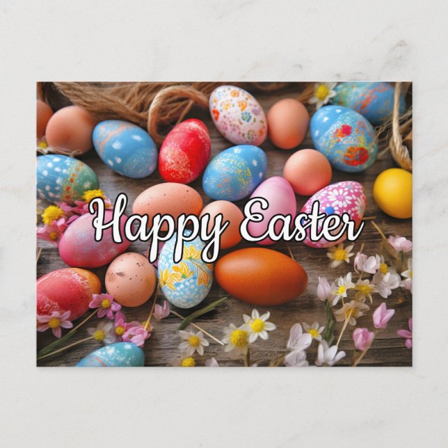 Carte Postale Divers Oeufs Colorés Mignons Joyeux Pâques (Devant)