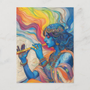 Carte Postale Divin Seigneur Krishna Jouant de la Flûte Surreali