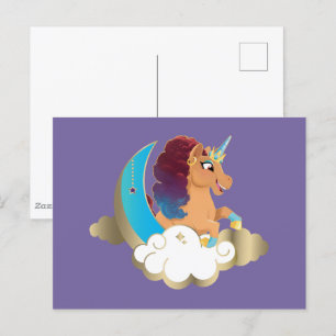 Carte Postale Divine la licorne   Lune et nuages