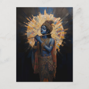 Carte Postale Divine Lord Krishna jouant à la Flûte Art Nouveau