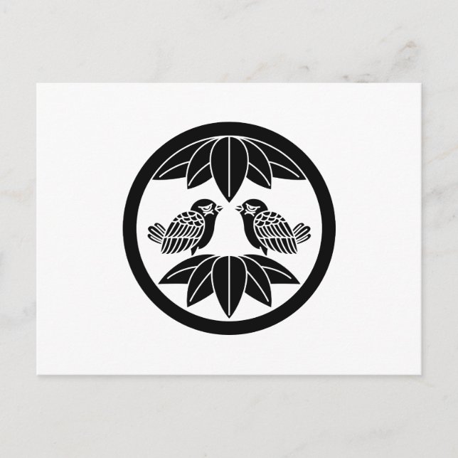 Carte Postale Dix feuilles de bambou & moineaux face à face en c (Devant)