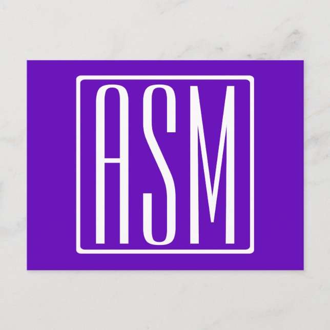 Carte Postale DIY Couleur | Monogramme à 3 Initiales Modernes Gr (Devant)