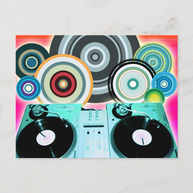 Carte Postale DJ Turntable with Vinyl - Pop Art (Devant)