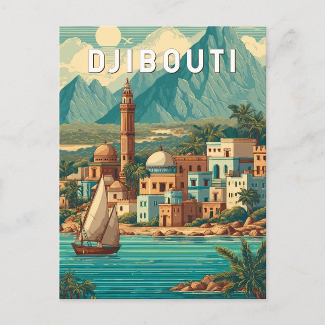 Carte Postale Djibouti Illustration Voyage Art Vintage (Devant)