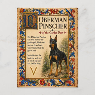 Carte Postale Doberman Pinscher, Art du Bestiaire Médiéval