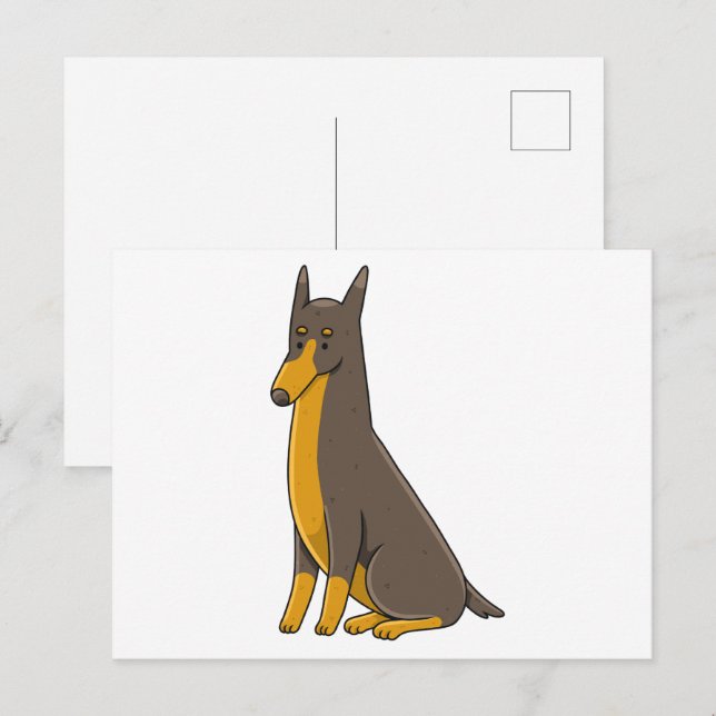 Carte Postale Doberman Pinscher Dessin assis (Devant / Derrière)