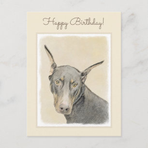 Carte Postale Doberman Pinscher Peinture - Art Chien original