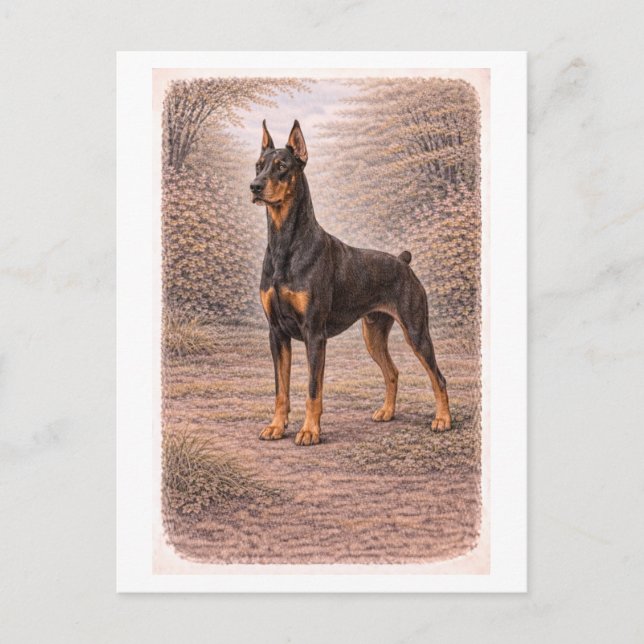 Carte Postale Dobermann de style vintage (Devant)