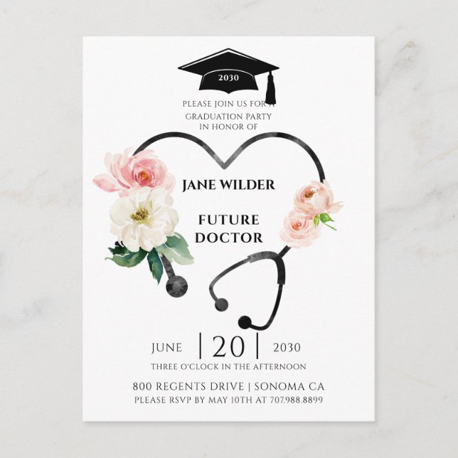 Carte Postale Docteur Graduation Floral Laurel Invitation (Devant)