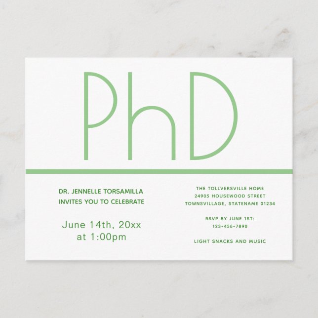 Carte Postale Doctorat White Green Graduation Party (Devant)