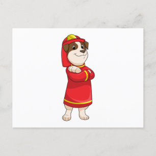 Carte Postale Dog as Firefighter with Helmet
