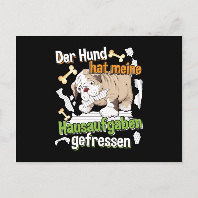 Carte Postale Dog Ate My Homework - Apprendre le devis allemand (Devant)