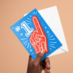 Carte Postale Doigt en mousse bleue et rouge Numéro 1 Fête des p