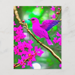 Carte postale d'oiseau rose surréaliste coloré
