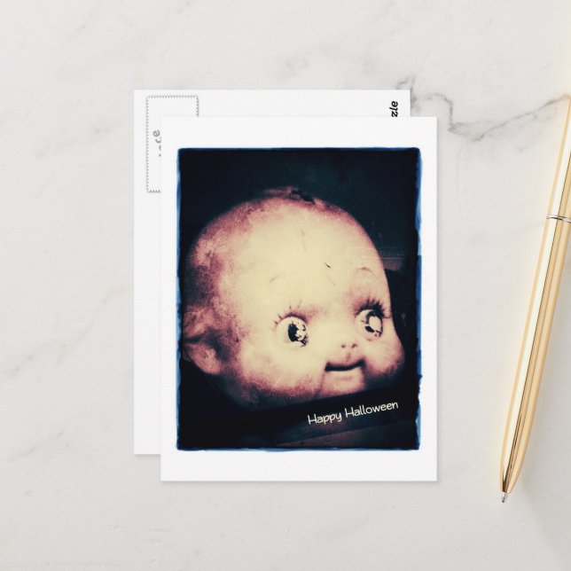 Carte Postale Doll Head Halloween (Devant/Arrière en situation)
