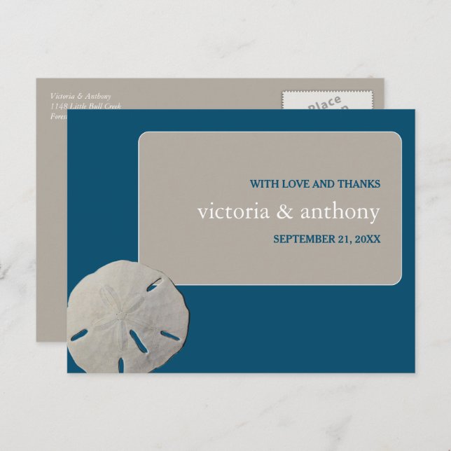 Carte Postale Dollar de sable, Merci de mariage Ocean Blue Beach (Devant / Derrière)