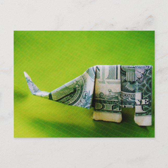 Carte Postale Dollar facture origami éléphant sur arrière - plan (Devant)