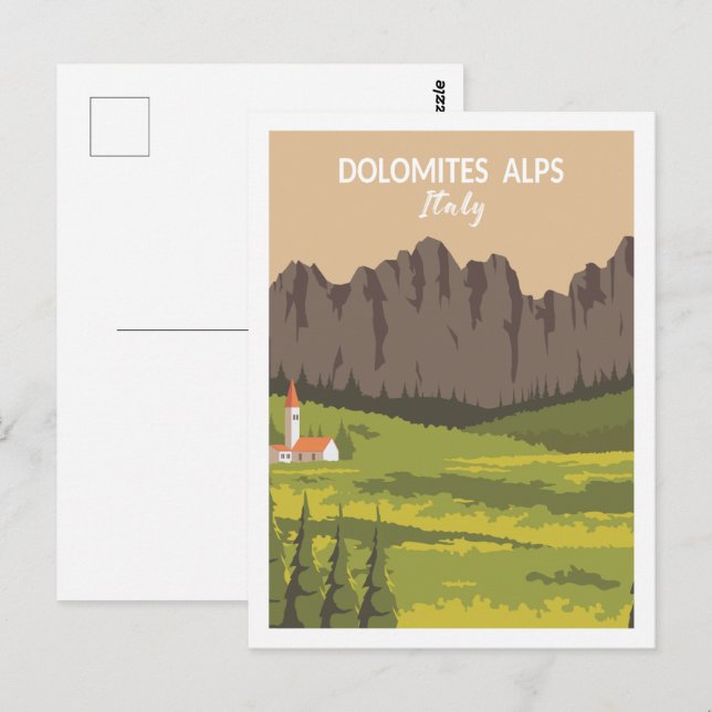 Carte Postale Dolomites Alpes Italie Lieu de voyage Illustration (Devant / Derrière)