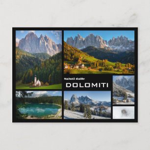Carte Postale Dolomites montagne photo collage texte noir