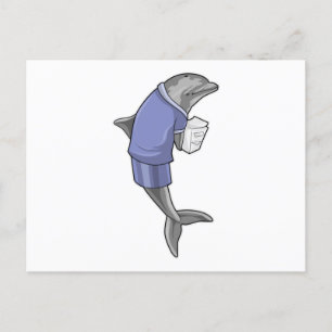 Carte Postale Dolphin as Secretary with Stack of paper