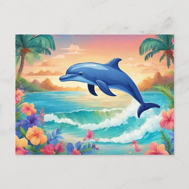 Carte Postale Dolphin et belle île tropicale, Hibiscus (Devant)
