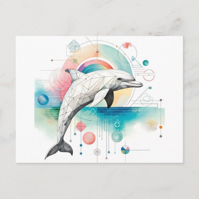 Carte postale Dolphin géométrique avec aquarelle E (Devant)