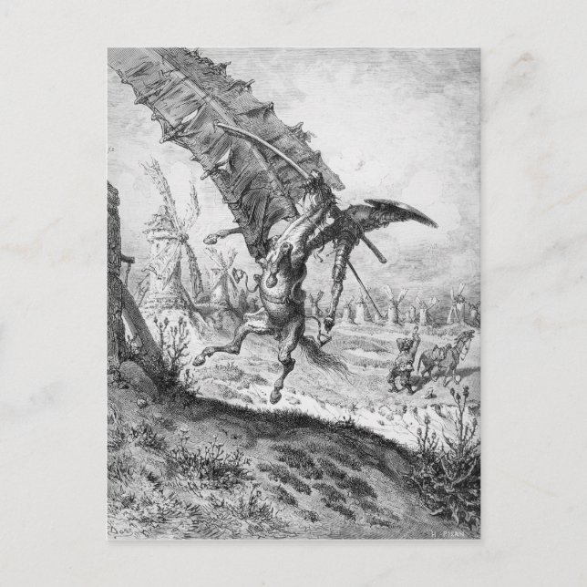 Carte Postale Don Quichotte et les moulins à vent (Devant)