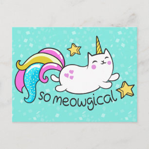 Carte Postale Donc Meowgical Cute Unicorn kitty parties scintill
