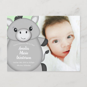 Carte Postale Donkey Baby shower Green