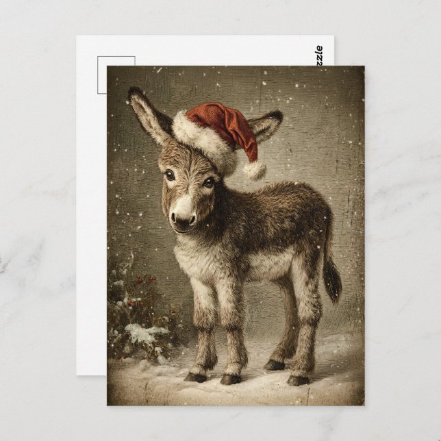 Carte Postale Donkey de Noël Vintage (Devant / Derrière)