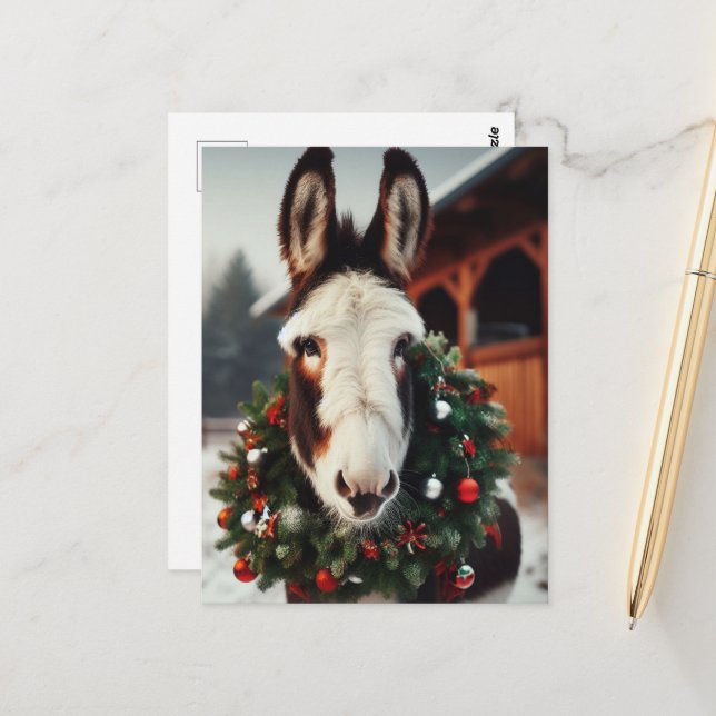 Carte Postale Donkey Pinto de Noël (Devant/Arrière en situation)