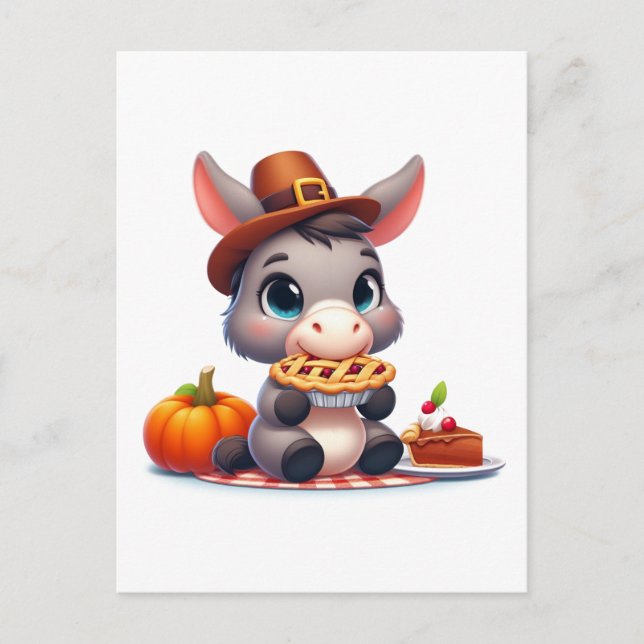 Carte Postale Donkey sucré mange Thanksgiving Pie (Devant)