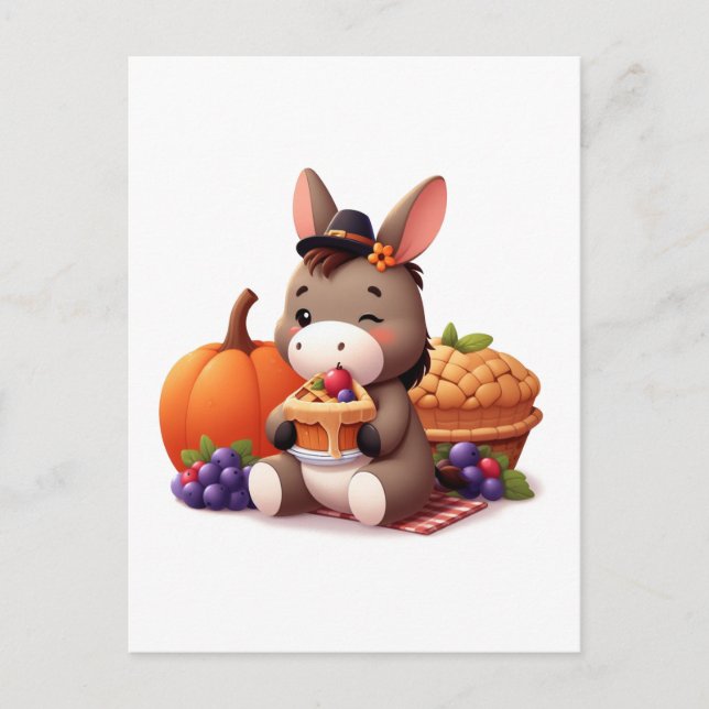 Carte Postale Donkey sucré mange Thanksgiving Pie (Devant)
