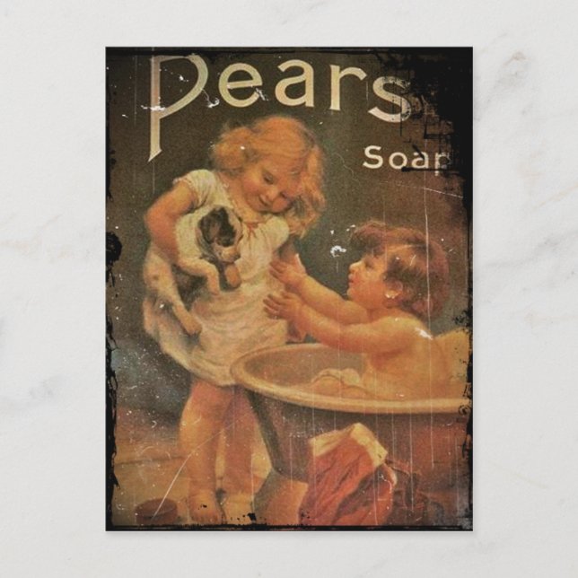 Carte Postale Donner à chiot un bain de poires savon (Devant)