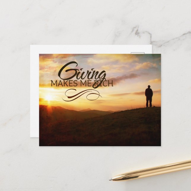 Carte Postale "Donner me rend riche" Motivation Affirmation (Devant/Arrière en situation)