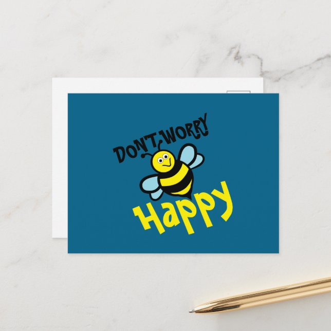 Carte Postale Don't Worry Bee Happy (Devant/Arrière en situation)