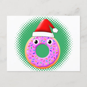 Carte Postale Donut Avec Yeux Et Saupoudrer Santas Dessin Casque