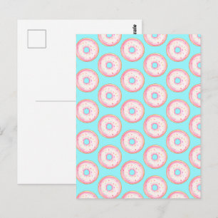 Carte Postale Donuts glacés rose aquarelle avec pépites