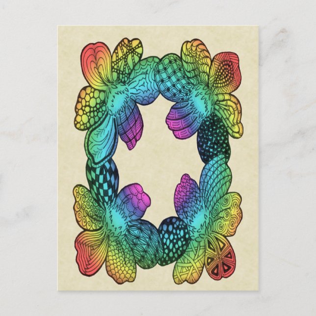 Carte Postale Doodle à fleurs arc-en-ciel (Devant)