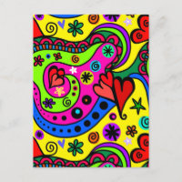 Doodle Abstrait coloré Coeurs et fleurs