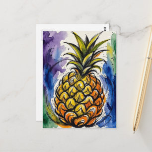 Carte Postale Doodle aquarelle de fruit d'ananas