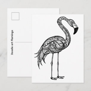 Carte Postale Doodle art Flamant rose